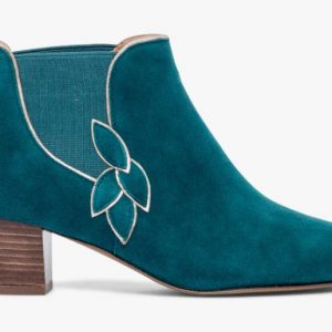 Boots bleu pétrole en cuir velours